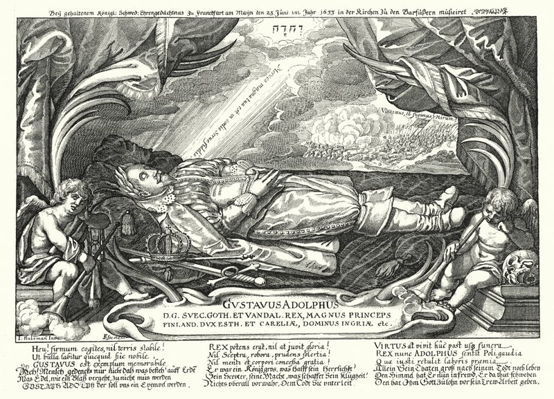 Porträt des toten Königs Gustav Adolf von Schweden (Gravur) von German School