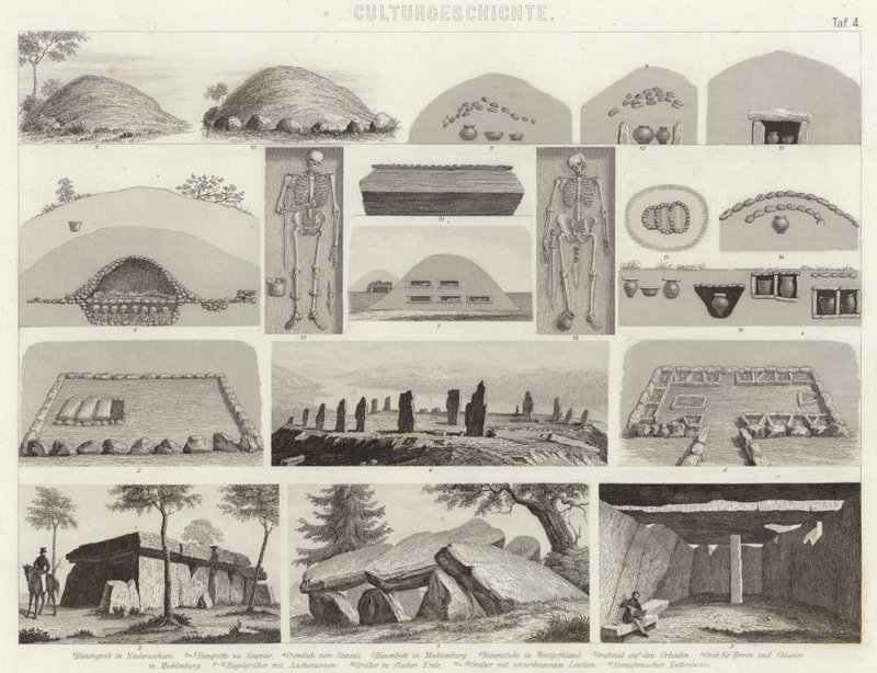 Prähistorische Grabkammern. Illustration für Bilder-Atlas von German School