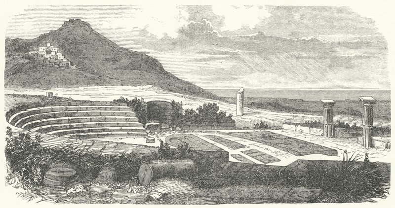 Überreste des antiken römischen Theaters in Tusculum (Stich) von German School