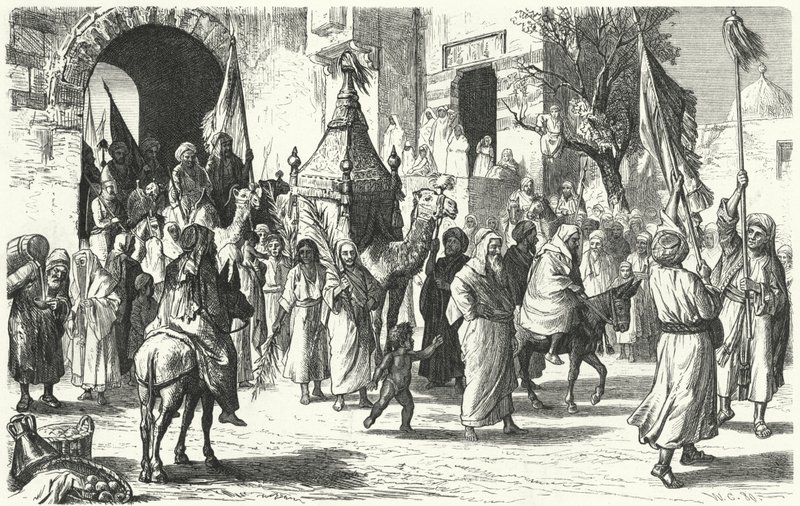 Rückkehr einer Karawane von Pilgern nach Mekka (Gravur) von German School