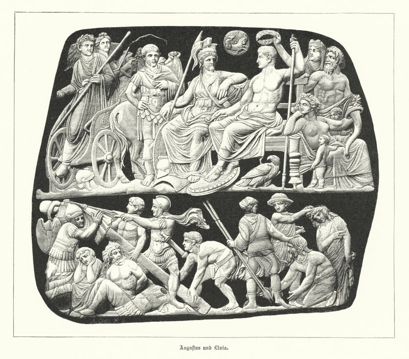 Römischer Kaiser Augustus und seine dritte Frau Livia (Gravur) von German School