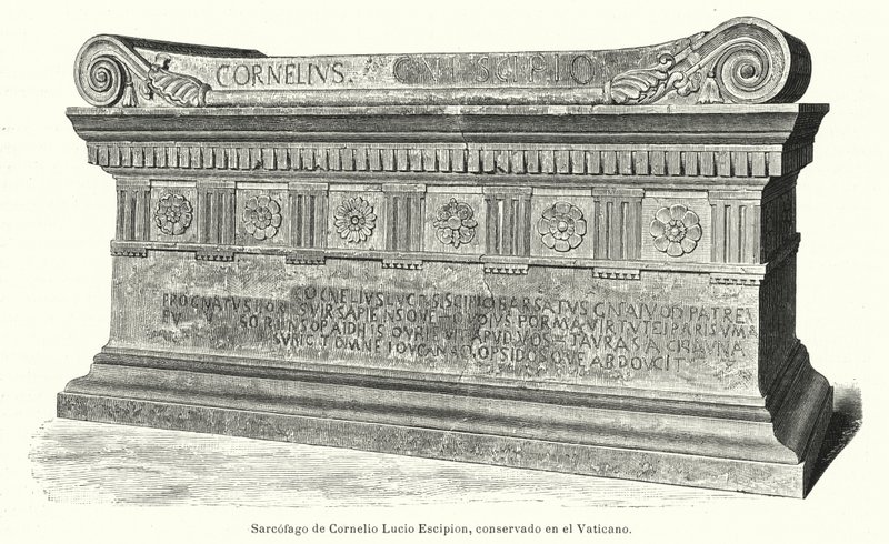Sarkophag des römischen Soldaten und Konsuls Lucius Cornelius Scipio Barbatus im Vatikan, Rom von German School