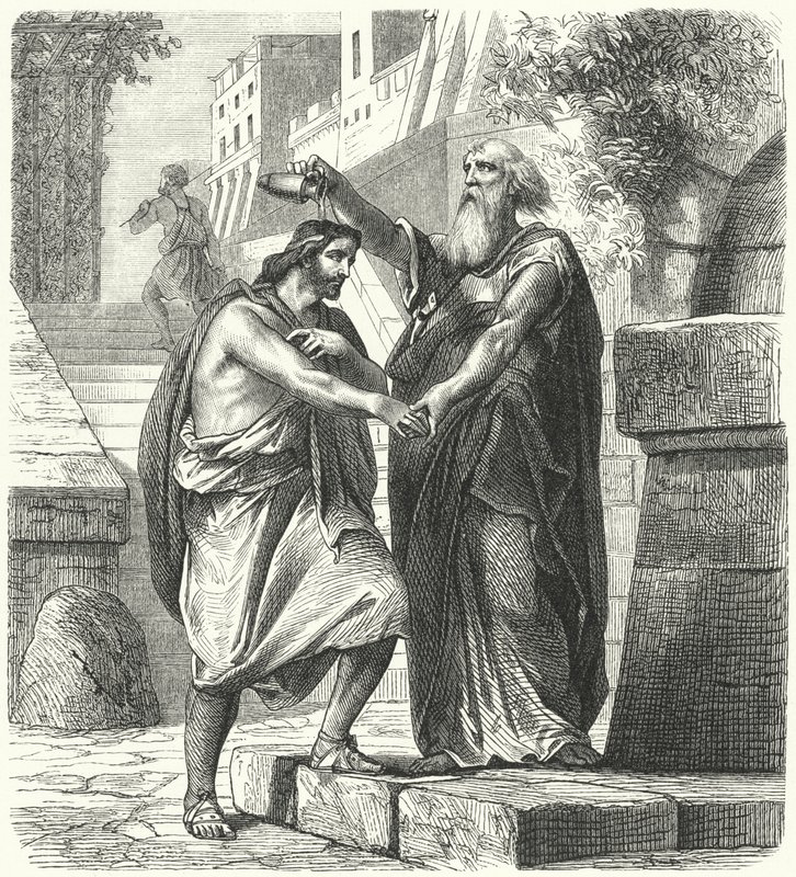 Saul wird von Samuel zum König von Israel gesalbt (Gravur) von German School