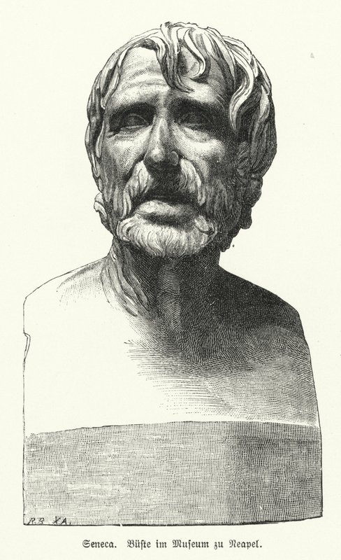 Seneca der Jüngere, römischer Philosoph, Staatsmann und Dramatiker (Lithografie) von German School
