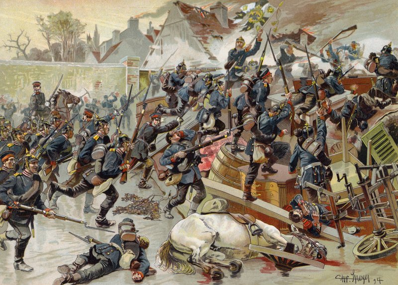Sturm auf die große Barrikade am Eingang zu Le Bourget durch das 3. Regiment der Grenadier Guards der Königin Elisabeth, Deutsch-Französischer Krieg, 30. Oktober 1870 von German School