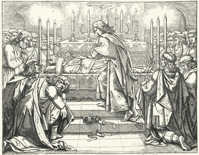 Der Heilige Römische Kaiser Otto III. am Grab von St. Adalbert von Prag von German School