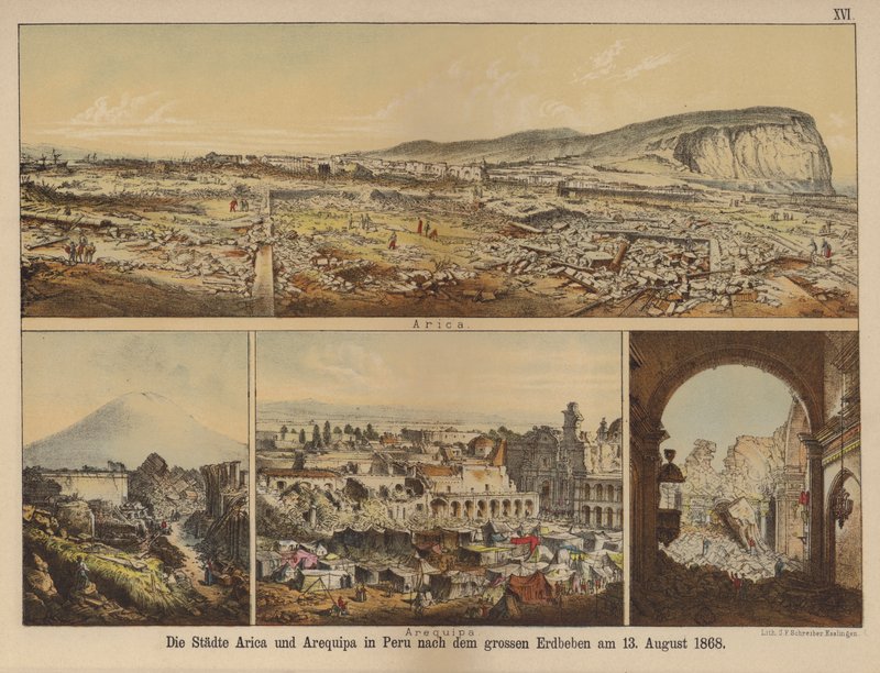 Die Städte Arica und Arequipa in Peru nach dem großen Erdbeben vom 13. August 1868 von German School