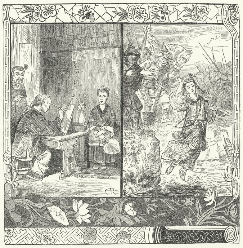 Der Tod von Wang Zhaojun in Ma Zhiyuans Gedicht Herbst im Han-Palast (Stich) von German School