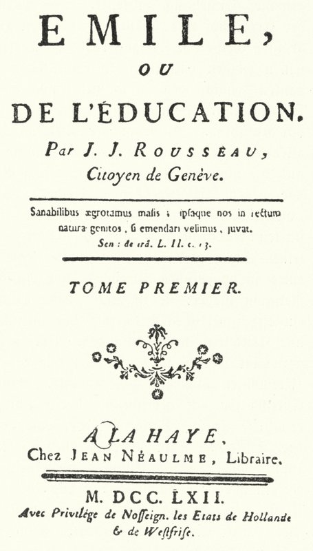 Titelseite der ersten Ausgabe von Emile von Jean-Jacques Rousseau, veröffentlicht 1762 (Stich) von German School