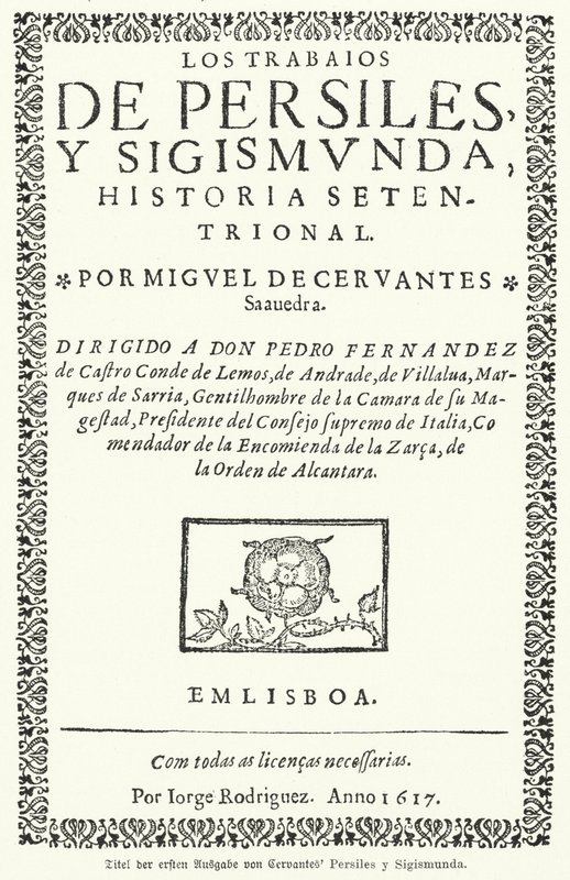 Titelseite der Erstausgabe des spanischen Romanciers Miguel de Cervantes