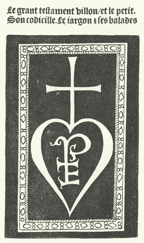 Titelseite der ersten Ausgabe der Gedichte des französischen Dichters François Villon, gedruckt von Pierre Levet in Paris im Jahr 1483 (Stich) von German School