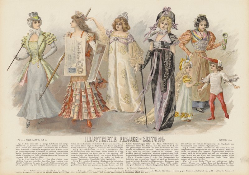 Frauenkostüme und Mode (Farblithografie) von German School