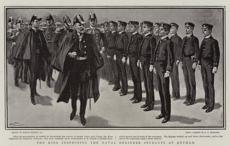 Der König inspiziert die Marineingenieurstudenten in Keyham von Gordon Frederick Browne