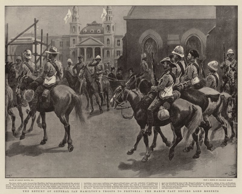 Die Rückkehr der Truppen von General Ian Hamilton nach Pretoria, der Vorbeimarsch vor Lord Roberts von Gordon Frederick Browne