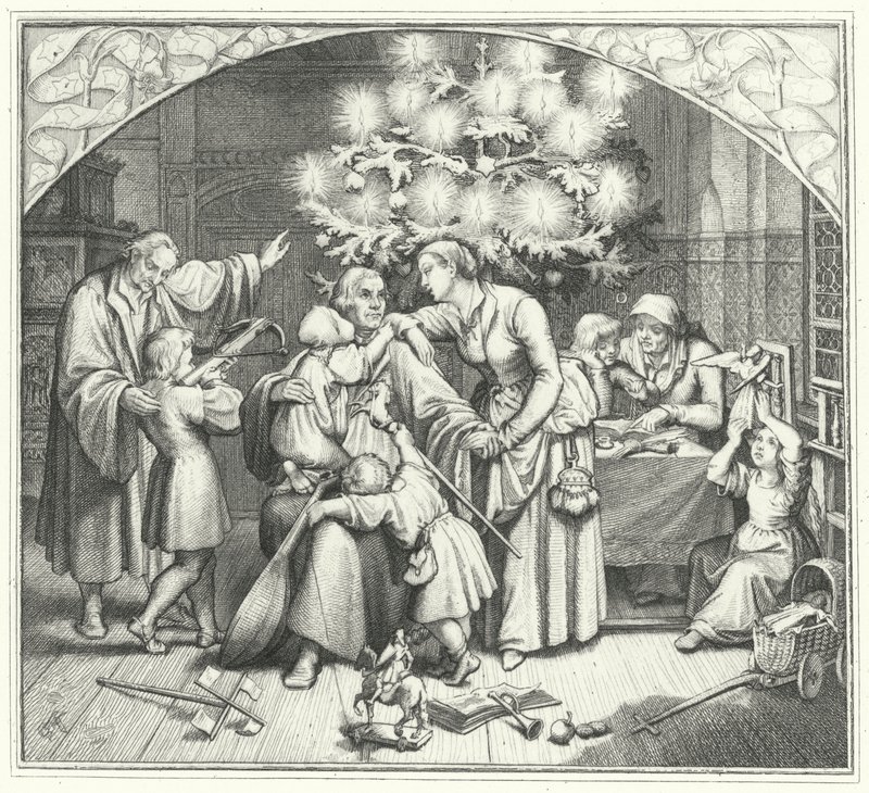 Martin Luther und seine Familie genießen die Festtage (Stich) von Gustav Ferdinand Leopold Konig