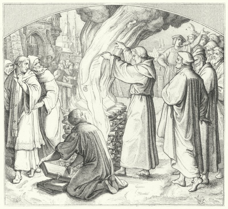 Martin Luther verbrennt die päpstliche Bulle in Wittenberg, 1520 von Gustav Ferdinand Leopold Konig
