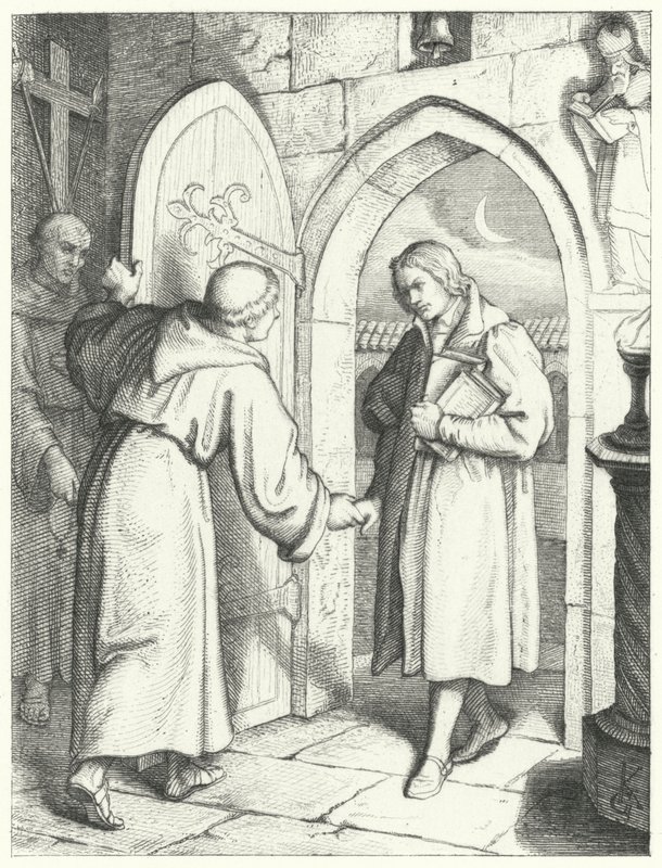 Martin Luther tritt am 17. Juli 1505 in das Augustinerkloster in Erfurt ein von Gustav Ferdinand Leopold Konig