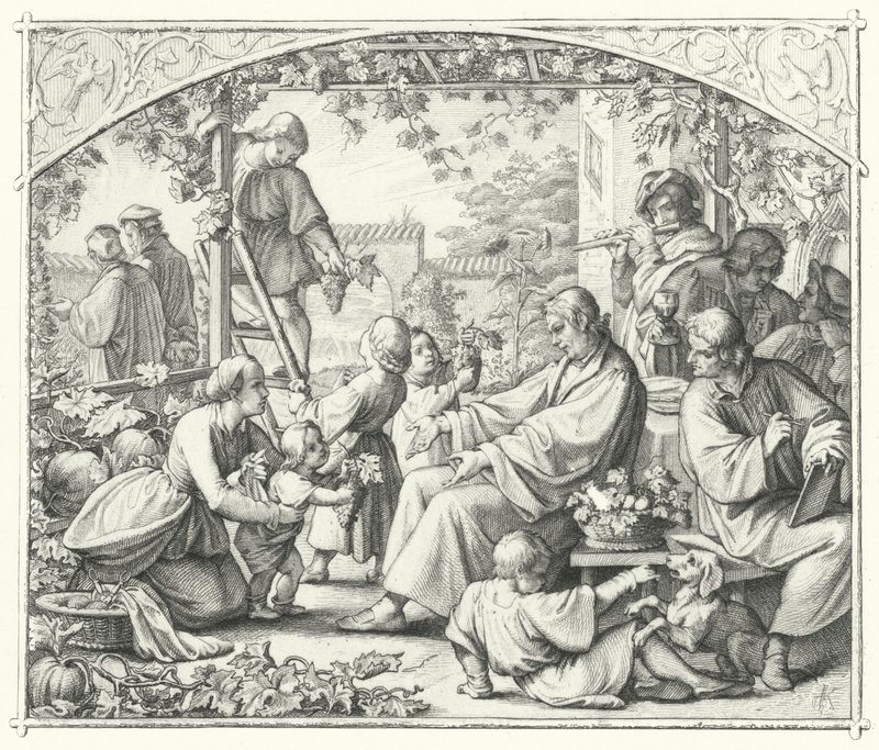 Martin Luther mit seiner Familie und einigen seiner Zeitgenossen im Sommer (Gravur) von Gustav Ferdinand Leopold Konig