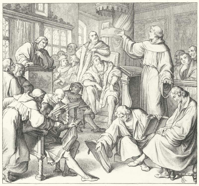 Die Leipziger Debatte, Andreas Karlstadt, Johann Eck und Martin Luther, 1519 von Gustav Ferdinand Leopold Konig