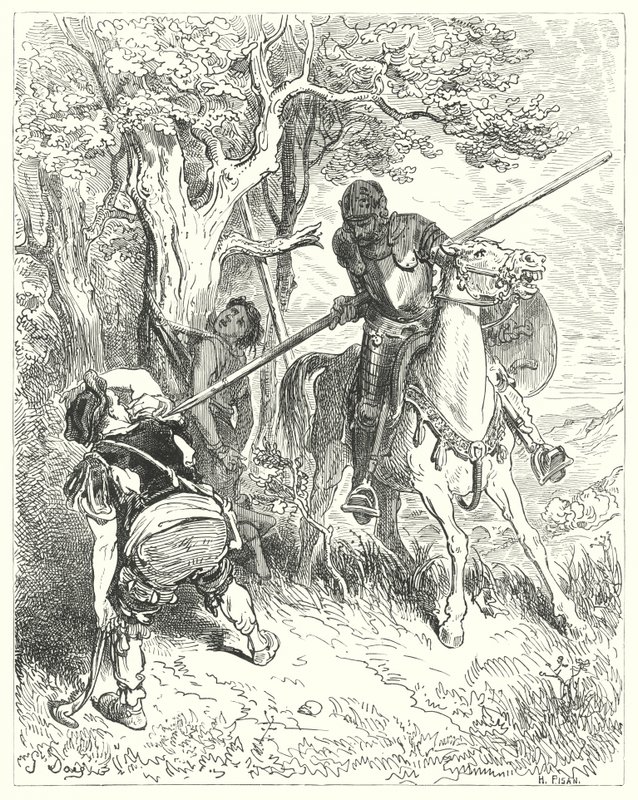 Gustave Dorés Don Quixote: "Bei der Sonne, die scheint, habe ich große Lust, dich mit meiner Lanze durch den Körper zu stechen" von Gustave Dore