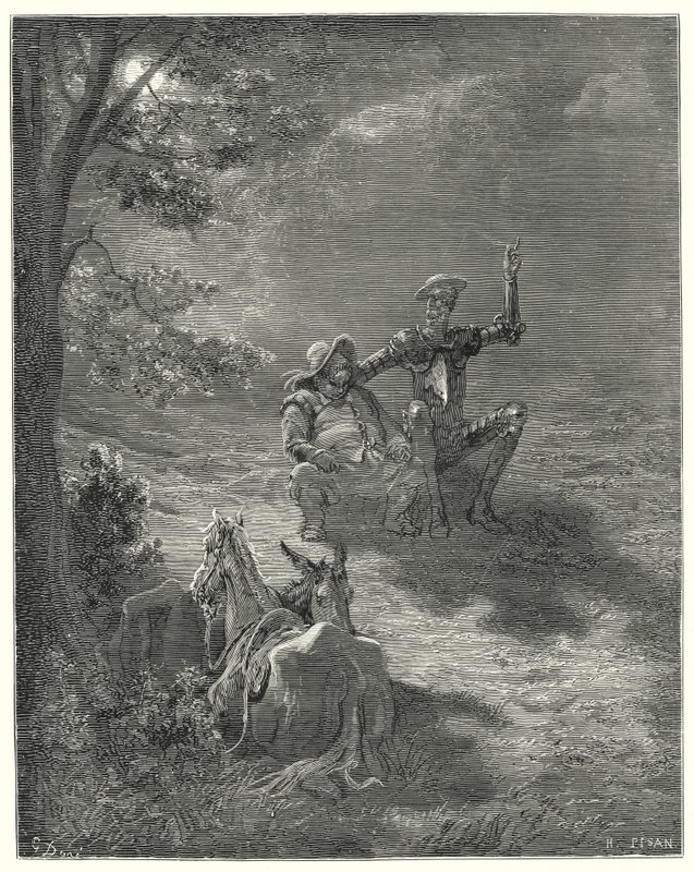 Gustave Dorés Don Quixote: "In solchen Gesprächen verbrachten sie einen großen Teil der Nacht" (Stich) von Gustave Dore