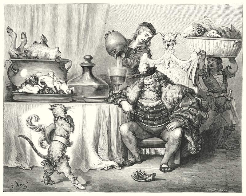 Le Maitre Chat ou le Chat Botté; Der gestiefelte Kater (Stich) von Gustave Dore