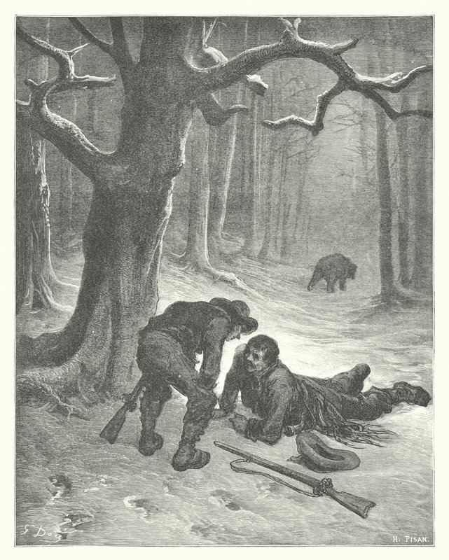 Die Fabeln von La Fontaine: Der Bär und die zwei Freunde (Gravur) von Gustave Dore