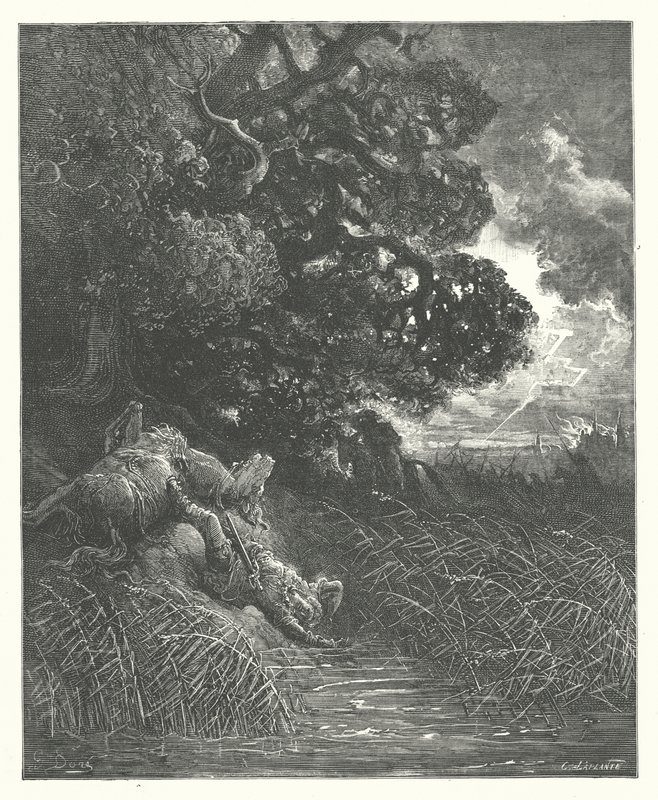 Die Fabeln von La Fontaine: Die Eiche und das Schilfrohr (Gravur) von Gustave Dore