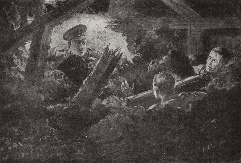 Leutnant Cecil Calvert entdeckt und rettet zwei Männer aus einer eingestürzten Minengalerie, 6. September 1915 von H. Ripperger