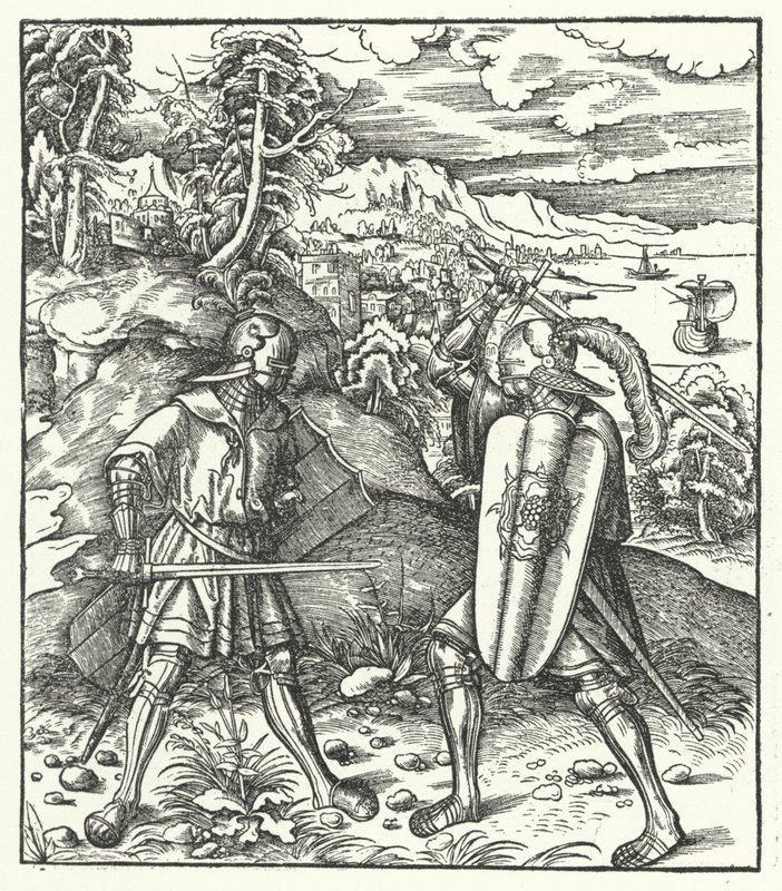 Erzherzog Maximilian von Österreich in Rüstung kämpft mit einem Schwert von Hans (after) Burgkmair