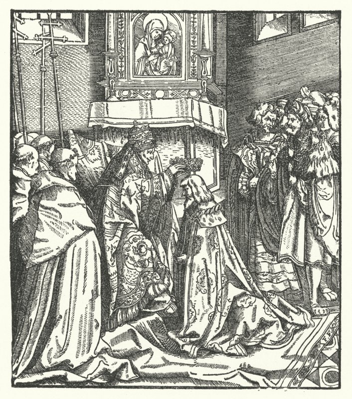 Papst Nikolaus V. krönt Friedrich III. zum Heiligen Römischen Kaiser in Rom von Hans (after) Burgkmair