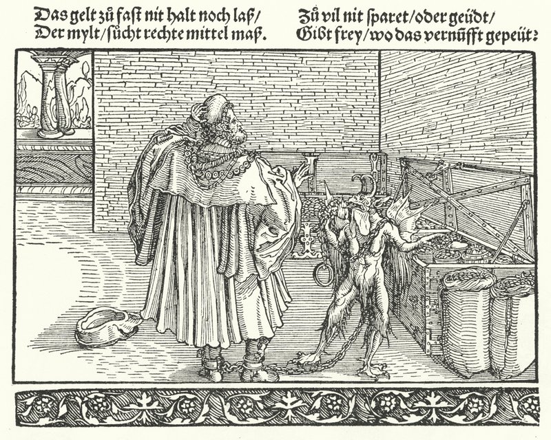 Der Dämon der Habgier von Hans (after) Burgkmair