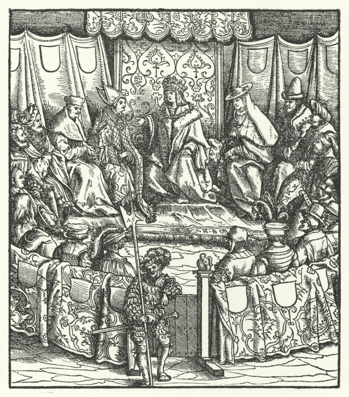 Der Heilige Römische Kaiser Maximilian I. verhandelt mit den Ungarn von Hans (after) Burgkmair