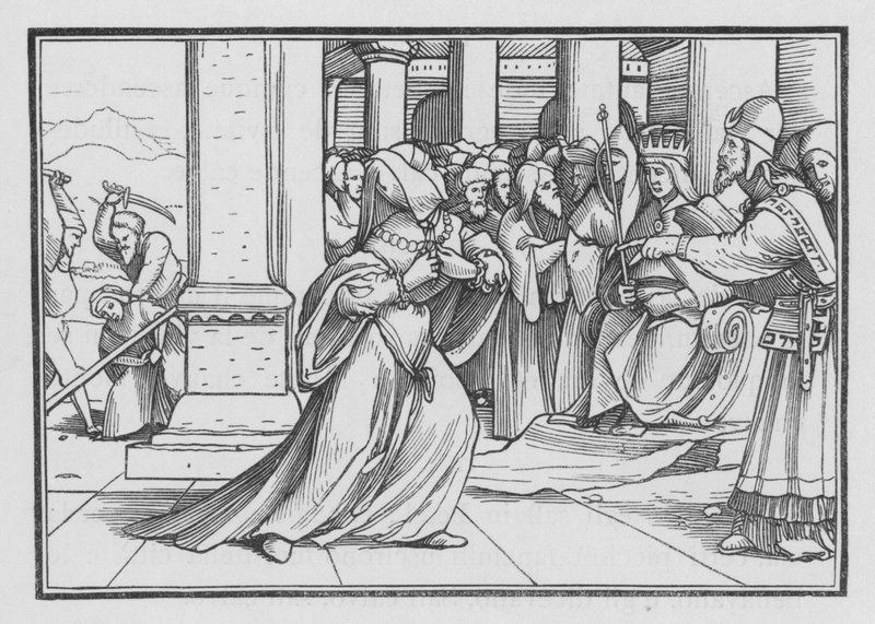 Athalia dringt in den Tempel ein und wird ergriffen und getötet, 2 Könige XI, 14 von Hans after Holbein the Younger