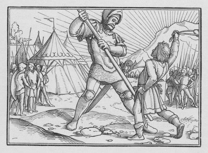David tötet Goliath, 1 Samuel XVII, 49 von Hans after Holbein the Younger