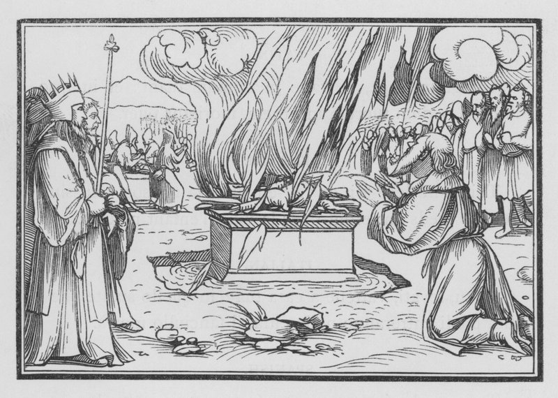 Elia betet und wird durch Feuer vom Himmel erhört, 1 Könige XVIII, 38 von Hans after Holbein the Younger