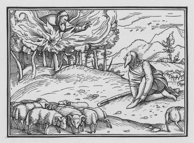 Gott erscheint Mose im brennenden Dornbusch, Exodus III, 5 von Hans after Holbein the Younger
