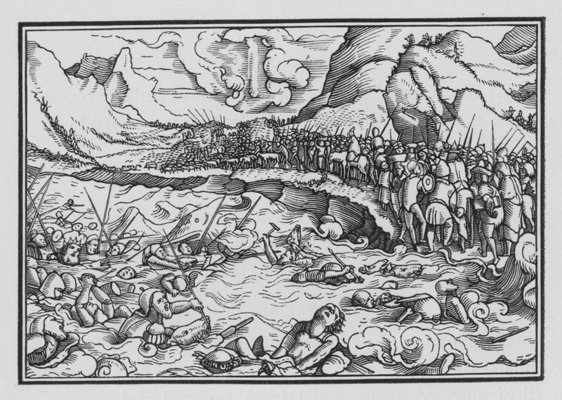 Pharao verfolgt die Israeliten, Exodus XIV, 28 von Hans after Holbein the Younger