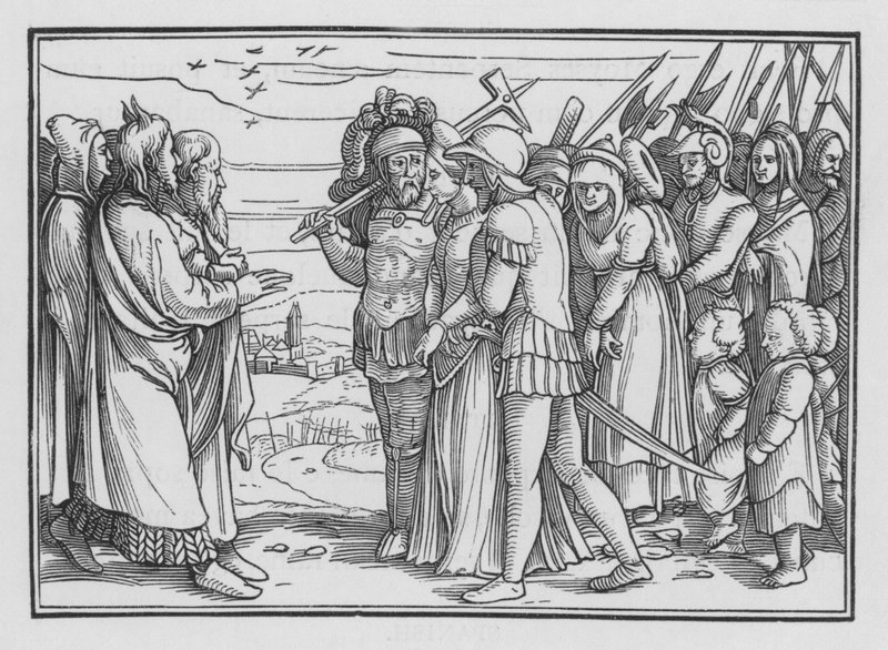 Die Midianiter geplündert und Bileam getötet, Numeri XXXI, 9 von Hans after Holbein the Younger