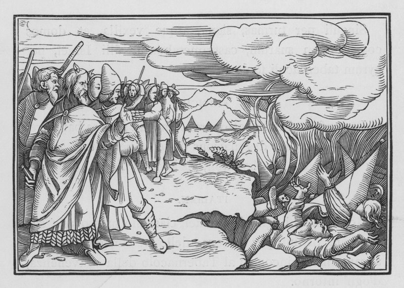 Die Rebellion von Korach, Dathan und Abiram, Numeri XVI, 33 von Hans after Holbein the Younger