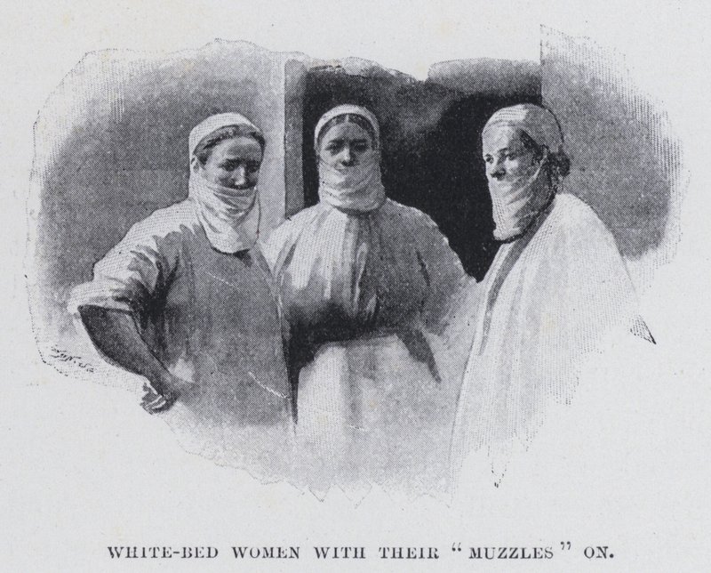 Weißbettfrauen mit ihren "Maulkörben" (s/w Foto) von Harold Hume Piffard