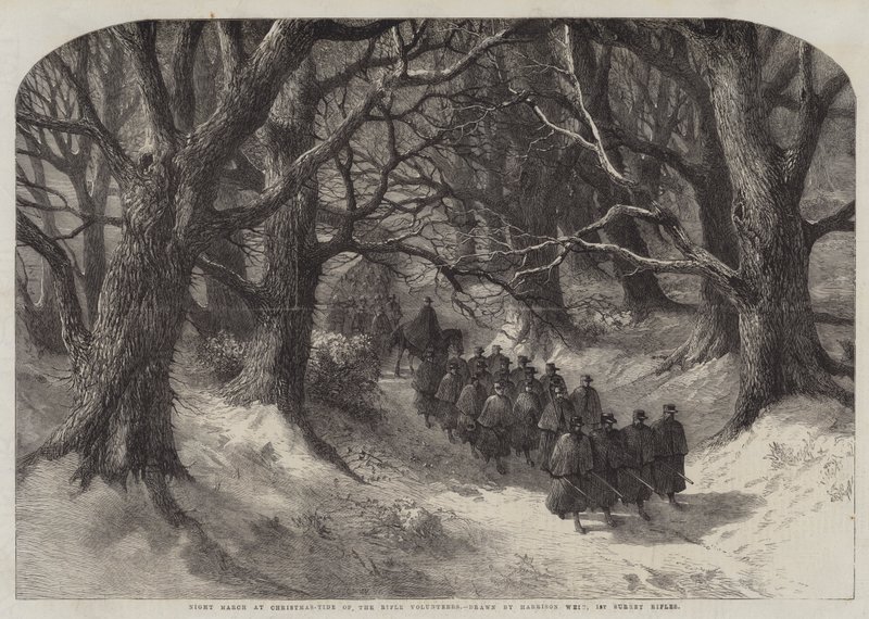Nachtmarsch zur Weihnachtszeit der Rifle Volunteers, 1st Surrey Rifles von Harrison William Weir