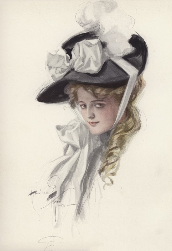 Porträt einer Frau mit schickem Hut von Harrison Fisher