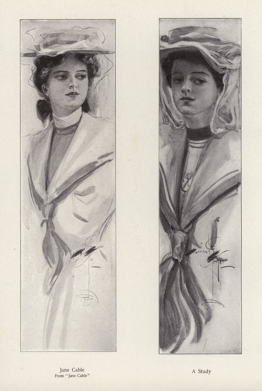 Die Figur Jane Cable aus dem Roman Jane Cable von George Barr McCutcheon (Lithografie) von Harrison Fisher