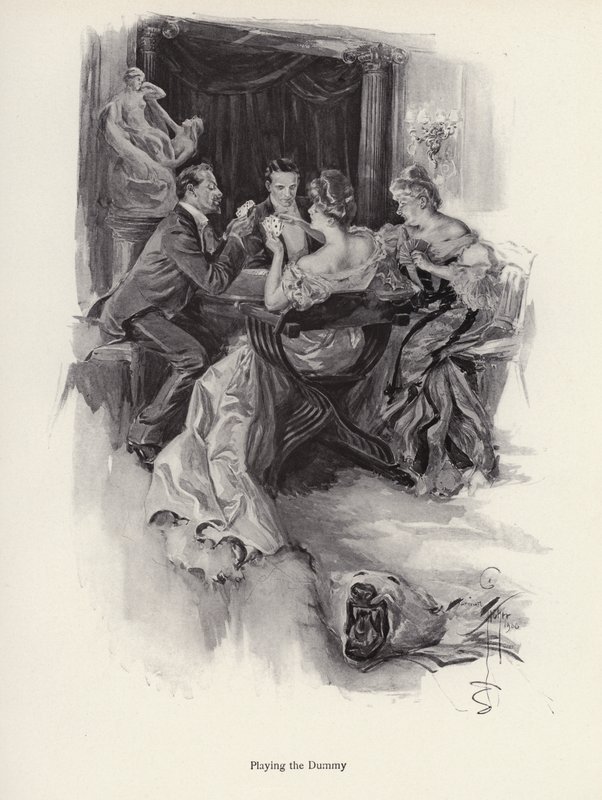 Zwei Paare spielen Karten auf einer Abendgesellschaft von Harrison Fisher