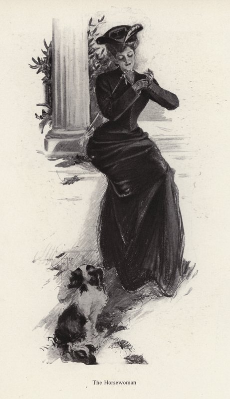Junge Frau und ihr Hund warten auf einen Ausritt von Harrison Fisher
