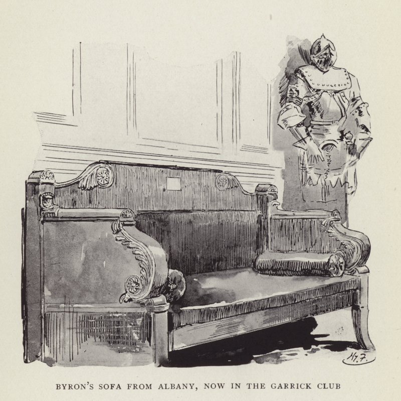 Byrons Sofa aus Albany, jetzt im Garrick Club von Harry Furniss