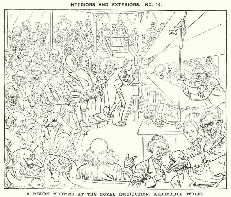Karikatur von Punch: Ein fröhliches Treffen an der Royal Institution, Albemarle Street, London (Stich) von Harry Furniss