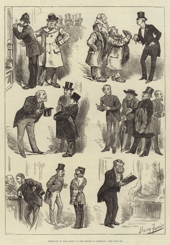 Skizzen in der Lobby des House of Commons von Harry Furniss