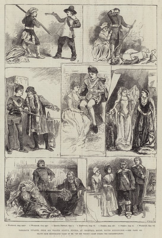 Tableaux Vivants aus den Romanen von Sir Walter Scott, im Cromwell House, South Kensington von Harry Furniss